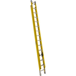 28' 375lb Cap Ylw Fiberglass Type 1AA D-Rung Ext Ladder w/ Cable Hooks ...