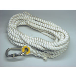 25' White Nylon Rope Vertical Lifeline w/ Carabiner and Thimble