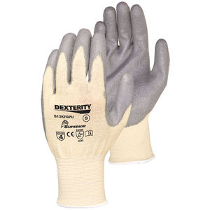 Xs Series S13kfgpu Gray Yellow Textured Pu Coated Kevlar Fiberglass Knitwrist Palm Coated Cut Resistant Glove Fastenal
